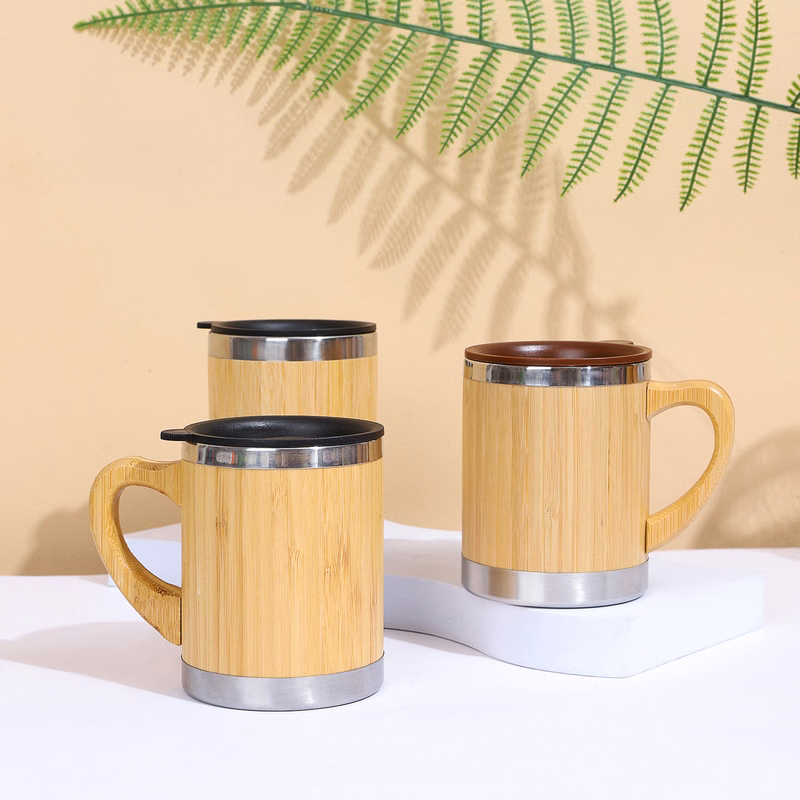 10 Oz. Steel Interior Bamboo Mug Cup