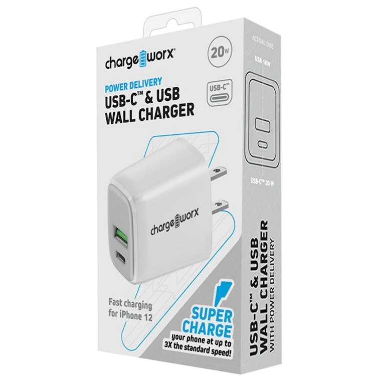 USB and USB-C Wall Charger with Power Delivery - White 1