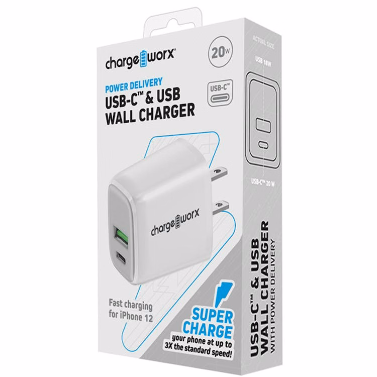 USB and USB-C Wall Charger with Power Delivery - White