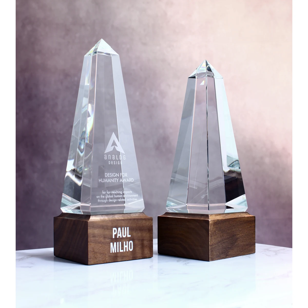 10" Crystal Obelisk On Walnut Base Trophy 1