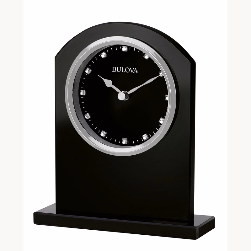 Ebony Crystal Bulova Contemporary Tabletop Clock