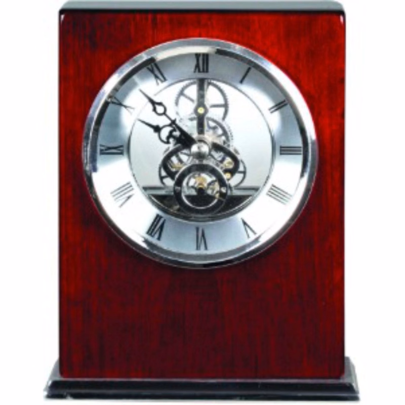 6 1/4" Rosewood/Silver Piano Finish Square Clock