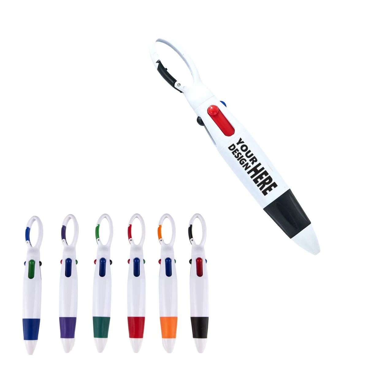 Multi-Color Retractable Ballpoint Pen with Carabiner 1