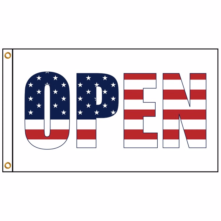 Open USA 3' x 5' Message Flag with Heading and Grommets