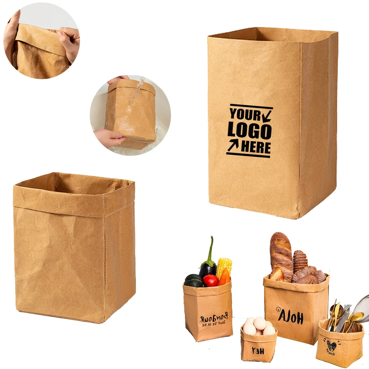 Washable Reusable Kraft Paper Grocery Bag 1