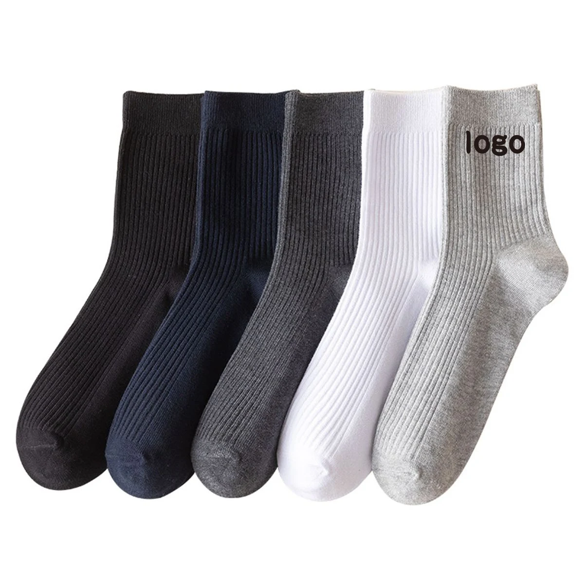 Men's solid color business style mid tube socks 1