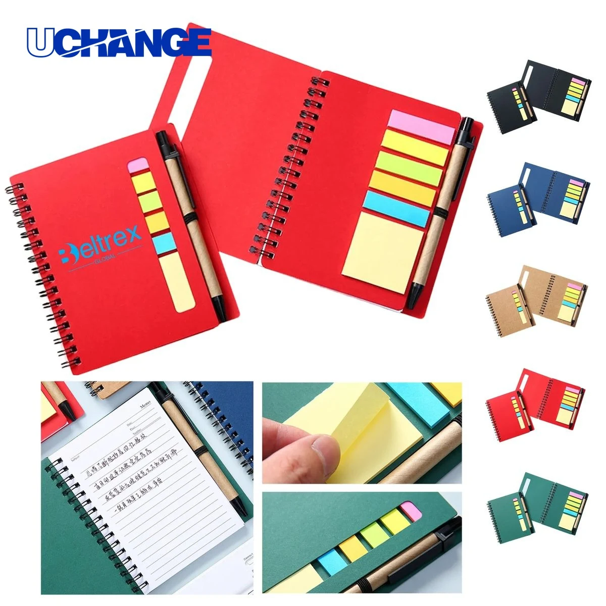 Kraft Paper Notepad Set with Sticky Notes and Spiral Binding 1