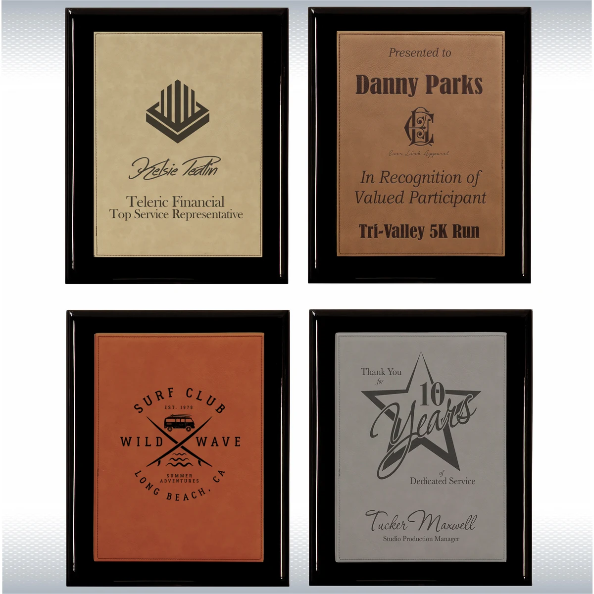 Black Piano Finish Wood Plaque W/ Leather Plate (8" X 10") 1