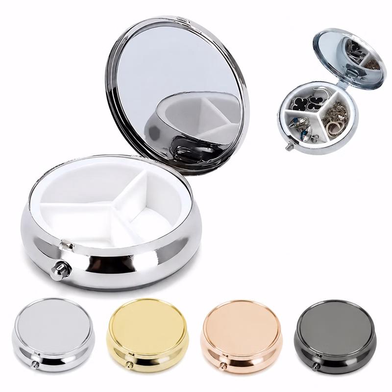 Circular 3 Chamber Stainless Steel Tablet Case