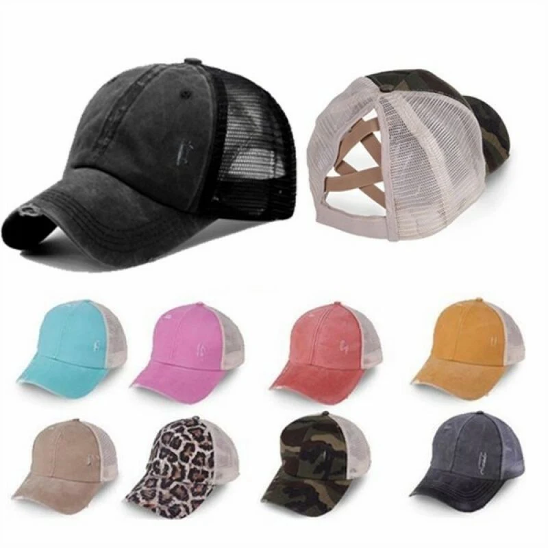 Distressed Ponytail Trucker Baseball Cap
1