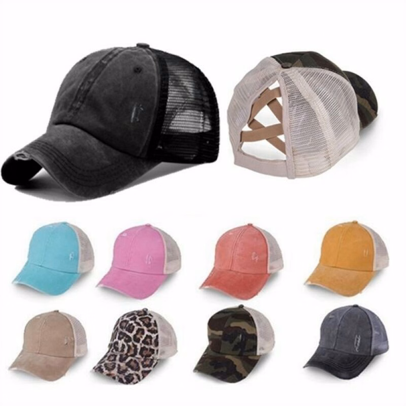 Distressed Ponytail Trucker Baseball Cap