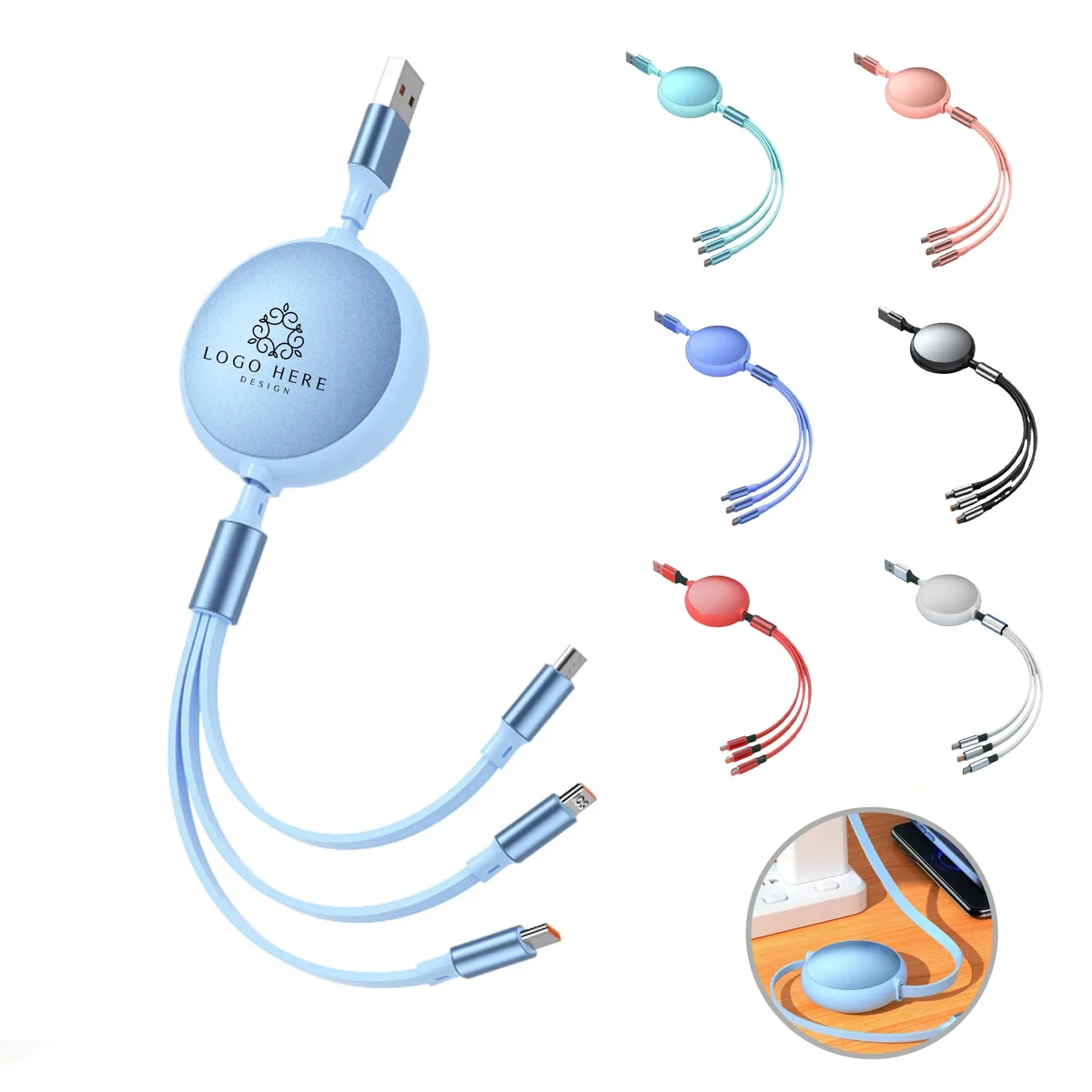 Retractable 100W 3 in 1 Charging Cable 1
