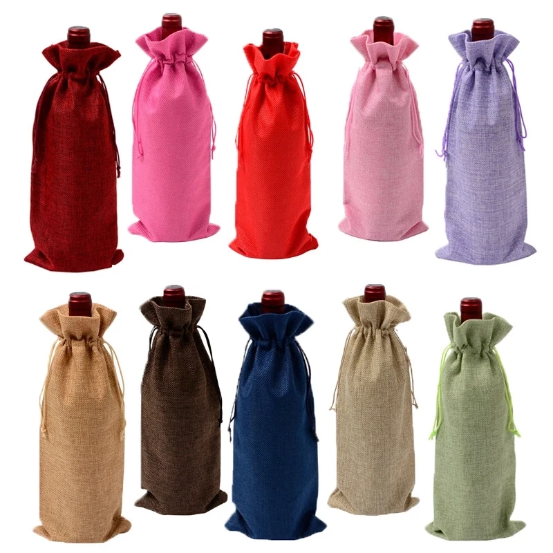 Jute Drawstring Wine Bag 1