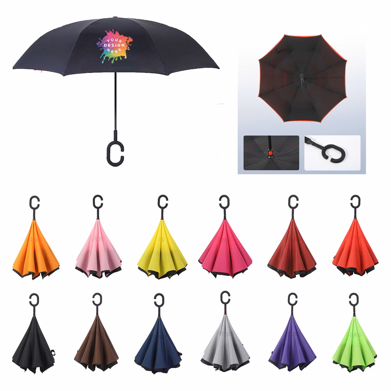 MOQ50 Full Color Logo C Handle Reverse Umbrella
