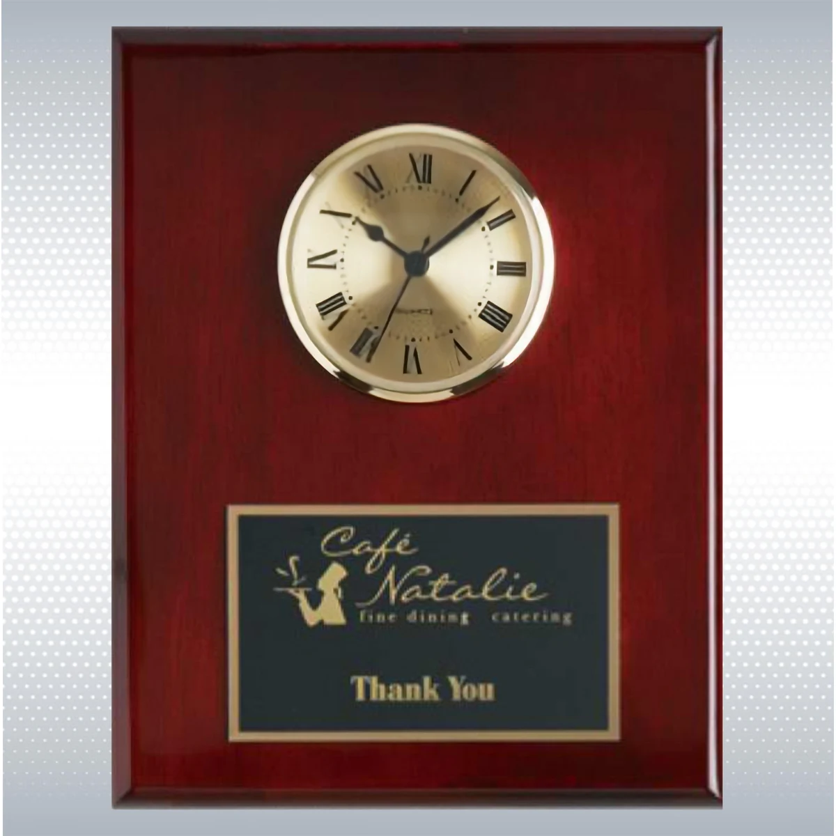 Piano Finish Solid Wood Plaque W/ Clock (8" X 10") 1