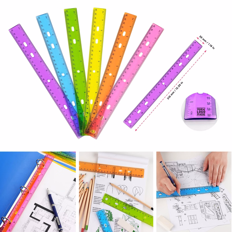 12 Inch Kids School Home Office Transparent Ruler Plastic Metric Bulk Ruler With Inches Centimeters