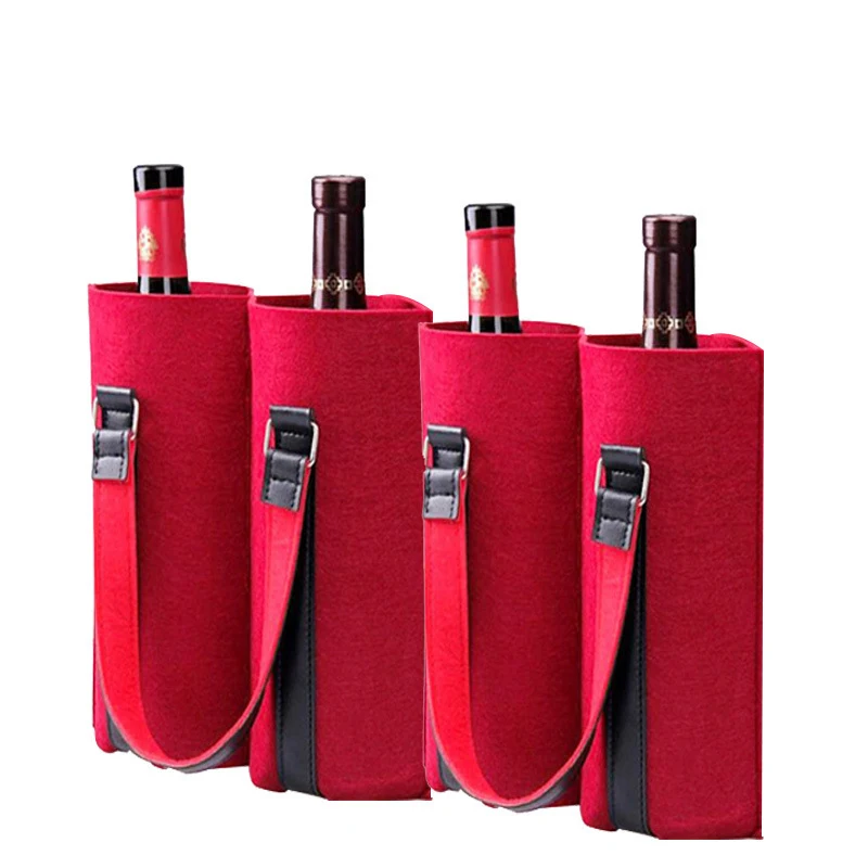 Felt 2-Bottle Wine Carrier Tote Gift Bag, custom tote bag with logo imprint 1