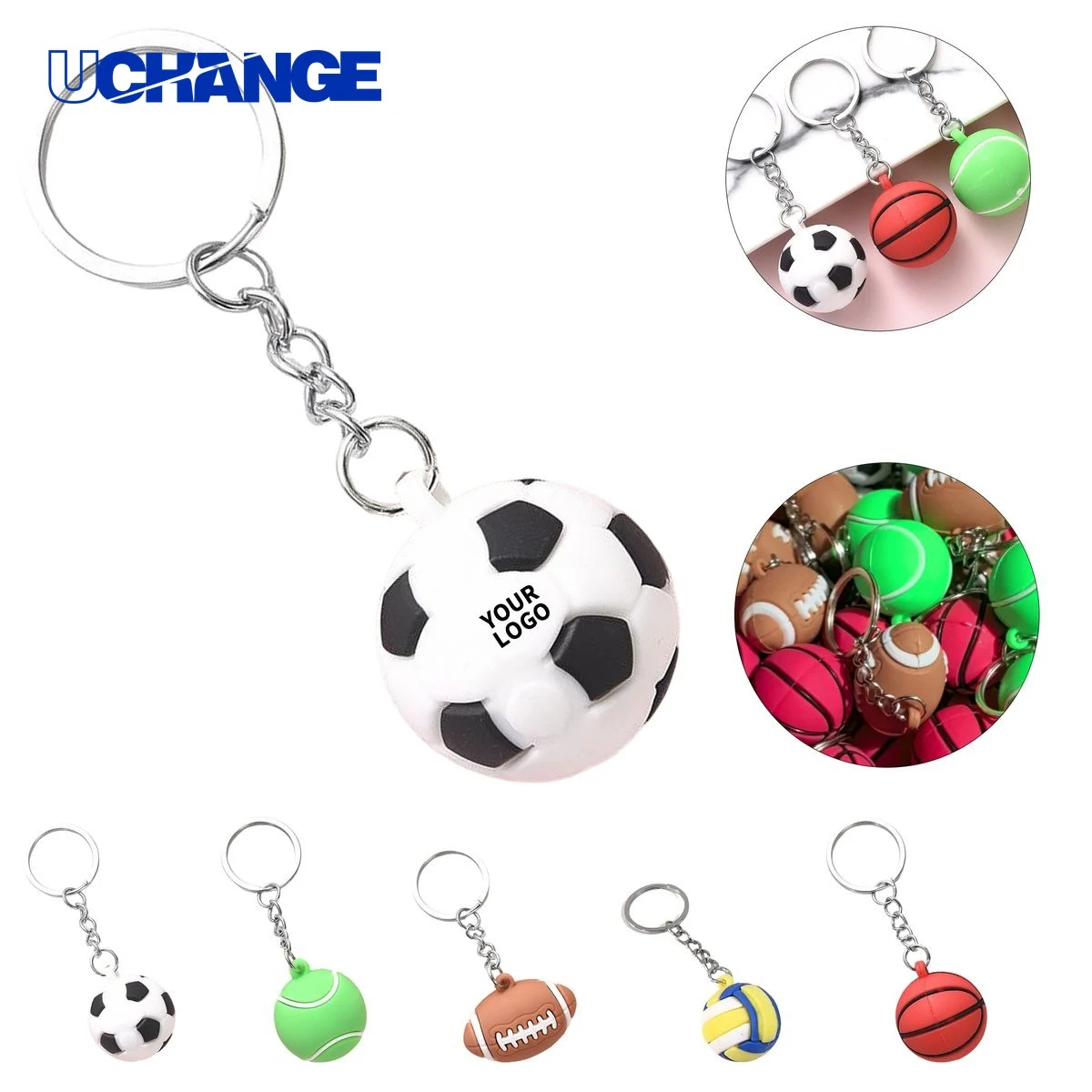 PVC Football Key Ring Charm 1.5" x 1.1" 1