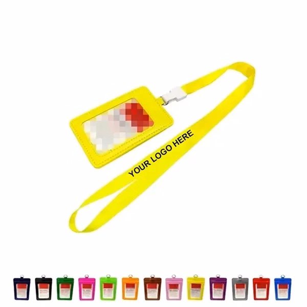 Custom 4.3 Inch PU Leather ID Badge Holder with Lanyard — Trade Show Event Access