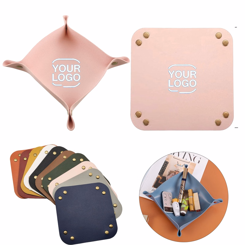 Square Buckle Leather Storage Tray
