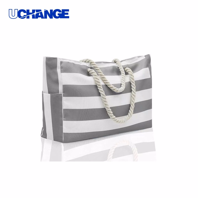Striped Canvas Waterproof Travel Tote Bag Carrier with Rope Handles