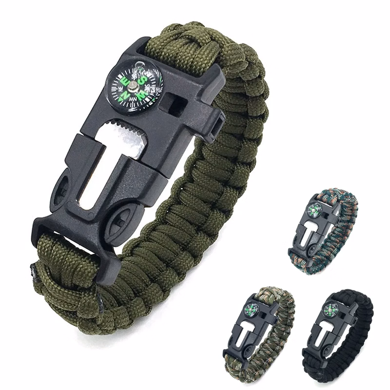 5in1 Scraper Whistle Compass Fire Starter Survival Bracelet