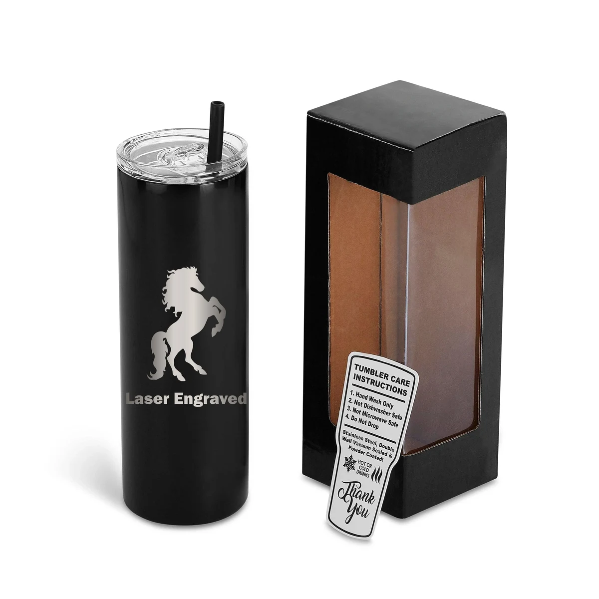 20 oz Unbranded Skinny Stainless Steel Tumbler w/ Color Matched Window Display Gift Box 1