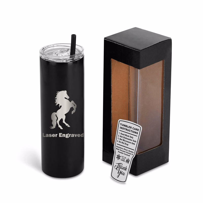 20 oz Unbranded Skinny Stainless Steel Tumbler w/ Color Matched Window Display Gift Box