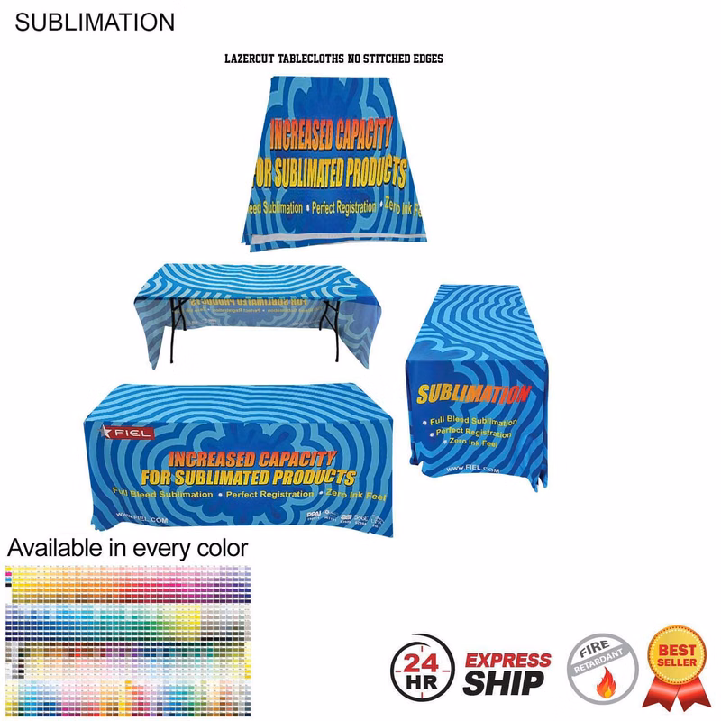24Hr Express Ship - 6' LazerCut 3-Sided Sublimated Tablecloth, Drape Style, Open Back
