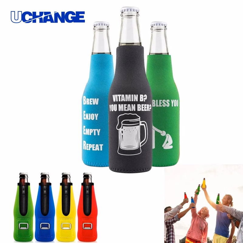 Neoprene Bottle Holder with Zipper and Opener for Travel & Outdoor Use