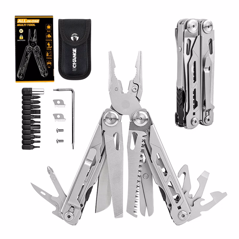 16-In-1 Multitool, Folding Stainless Steel Pocket Pliers with Safety Locking & Needle Nose Pliers