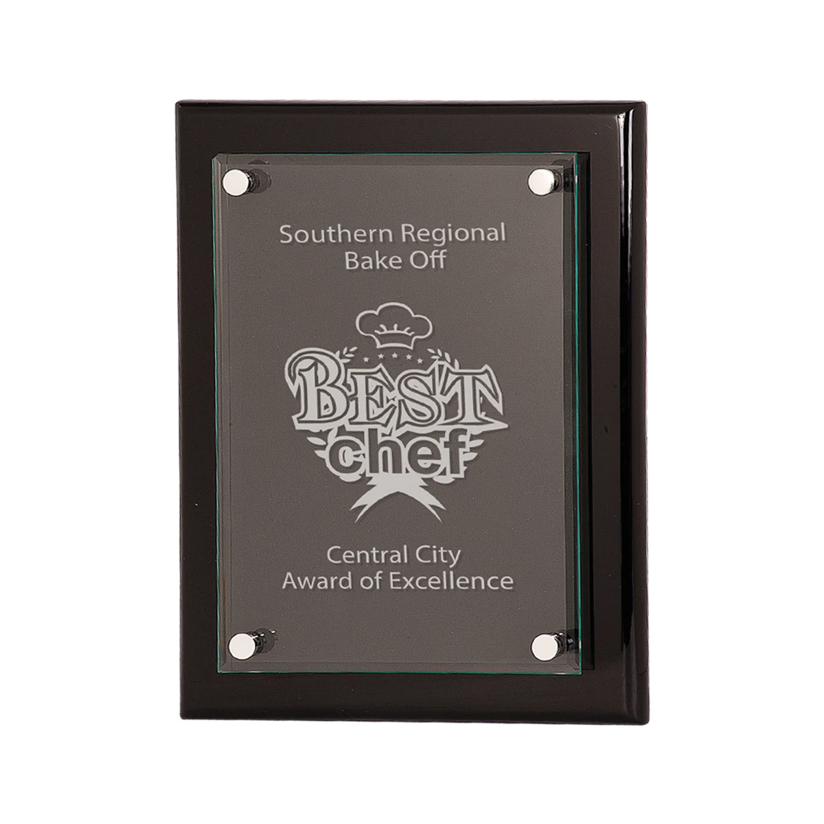 10 1/2" x 13" Black Piano Finish Floating Glass Plaque 1