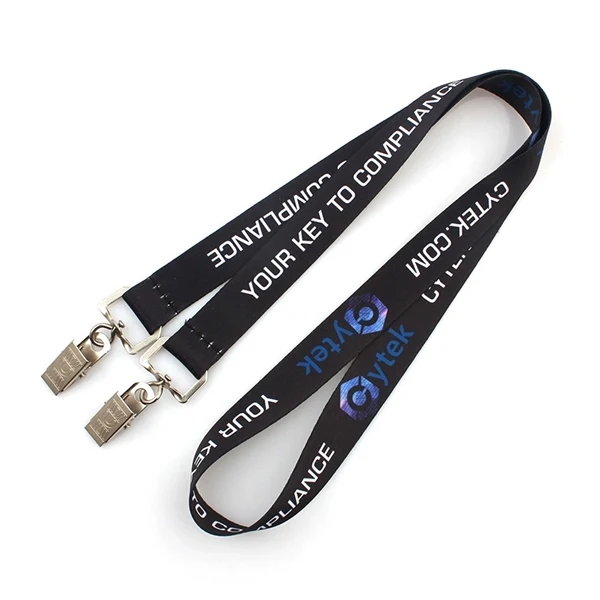 Custom 3/4" Full-Color Polyester Lanyard with Dual Bulldog Clips — Trade Show ID Holder 1