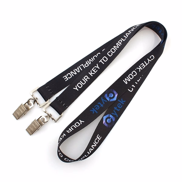 Custom 3/4" Full-Color Polyester Lanyard with Dual Bulldog Clips — Trade Show ID Holder