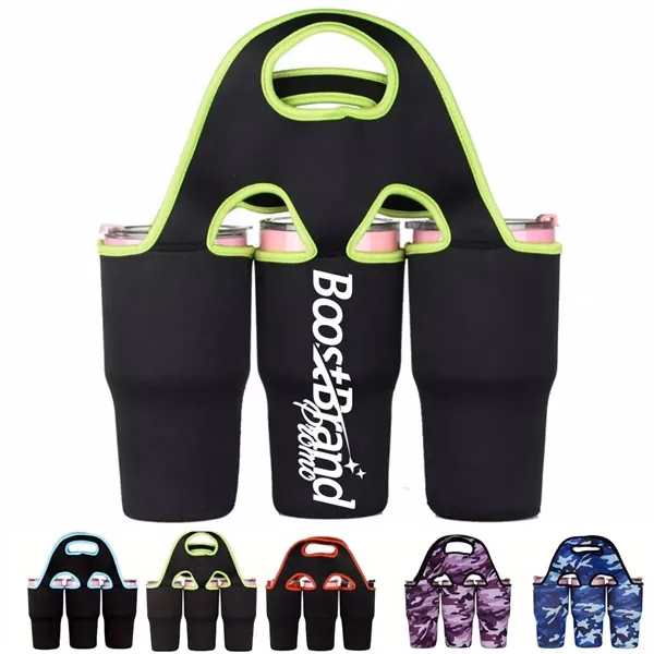 Custom Neoprene Triple Cup Carrier with Built In Handle — Beverage Service Promo