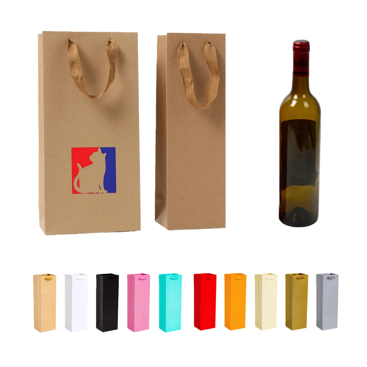 Reusable Kraft Paper Wine Gift Bags With Handles 1