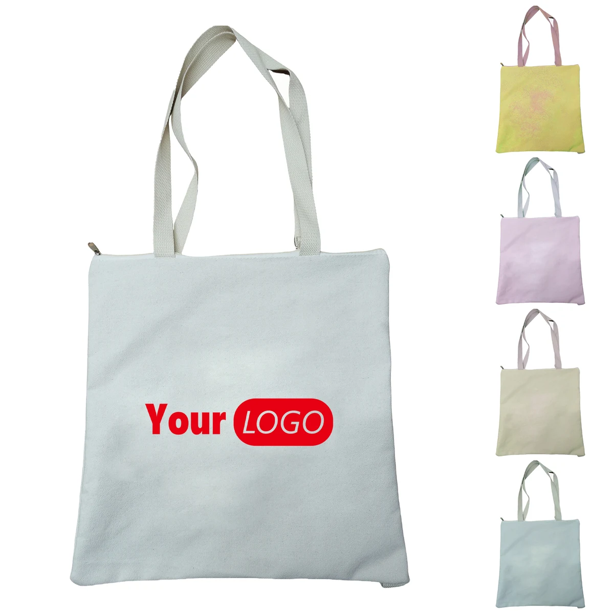 Canvas Customizable Solid Color Student Tote Bag, custom tote bag with logo imprint 1