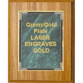 9" x 12" Oak Finish Plaque with a Green Marble Mist Plate 1