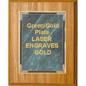 9" x 12" Oak Finish Plaque with a Green Marble Mist Plate