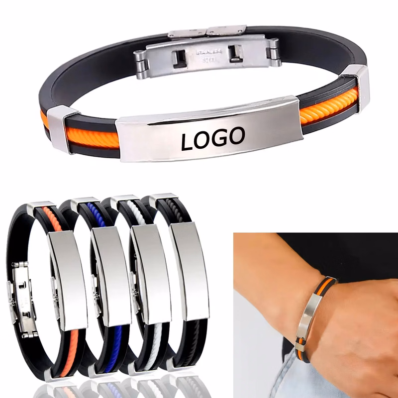 Colorful Silicone Bracelet Stainless Steel Silver Plating