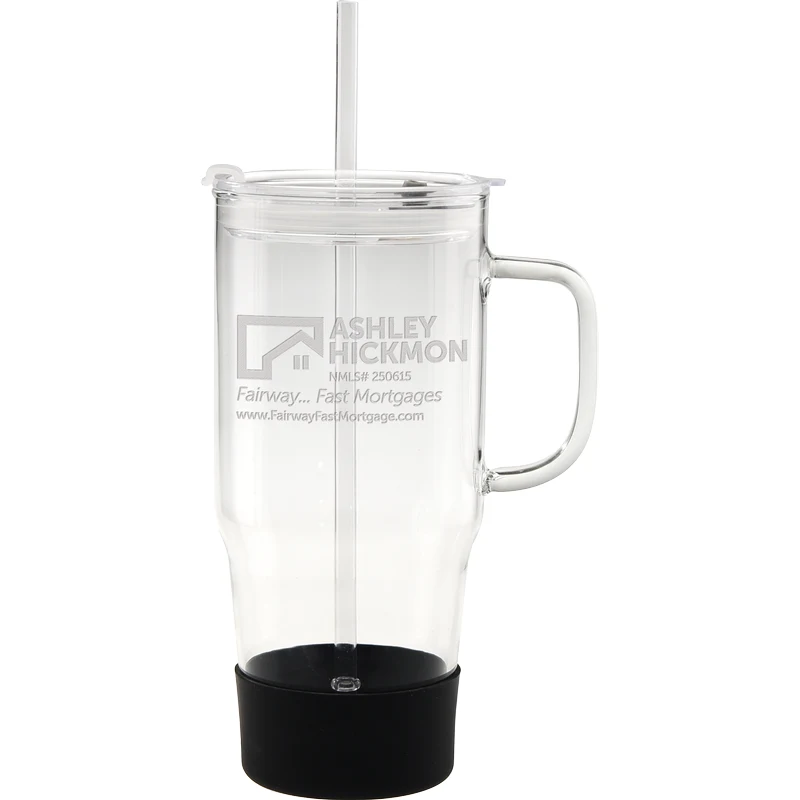 40oz. Cafe America Glass Mug, Silicone Base Etched 1
