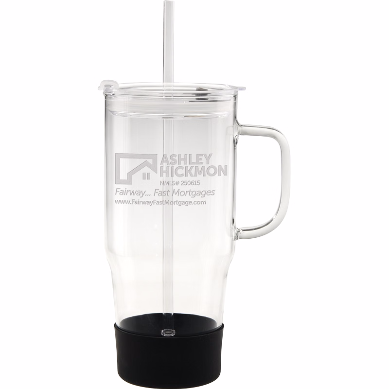 40oz. Cafe America Glass Mug, Silicone Base Etched