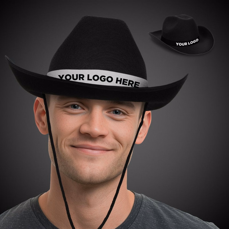 Black Cowboy Hat with White Band(Imprinted)