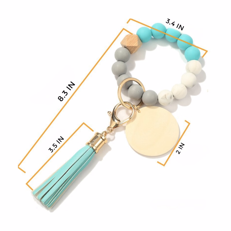 MOQ 10 PCS Functional Silicone Key Bead Wood Bracelet Keychain