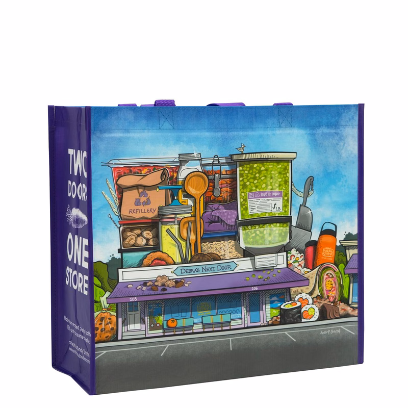 Custom Full-Color 145g Laminated RPET (recycled from plastic bottles) Shopping Bag 15.5"x14"x7"