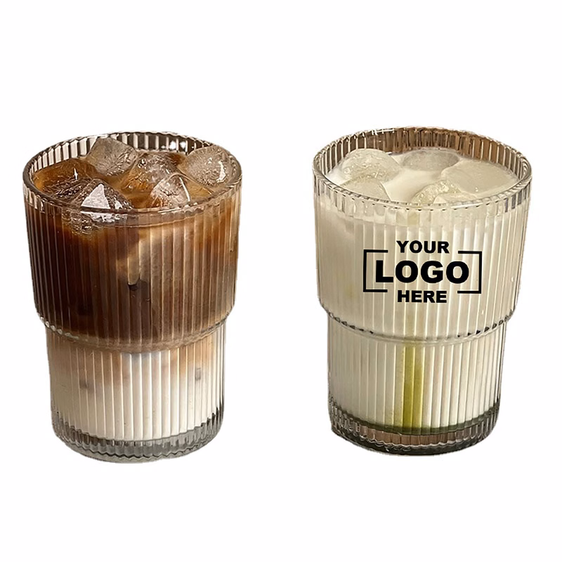 Striped Bamboo Glass Cup with Sleeve and Lid