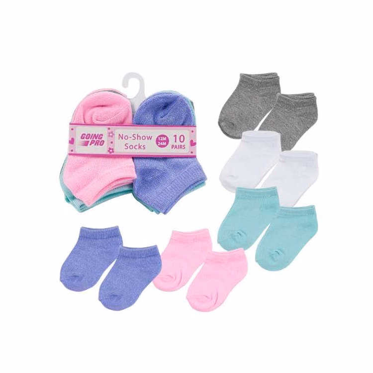 Girls' No-Show Socks - 4 Colors 12-24M 10 Pk