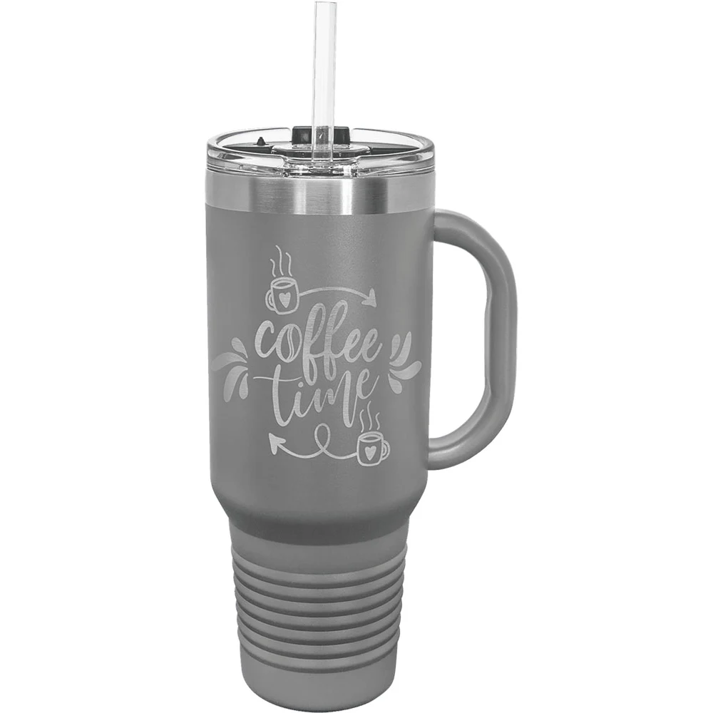 40 Oz.Dark Gray Tumbler Mug w/Handle and Snap Lid 1