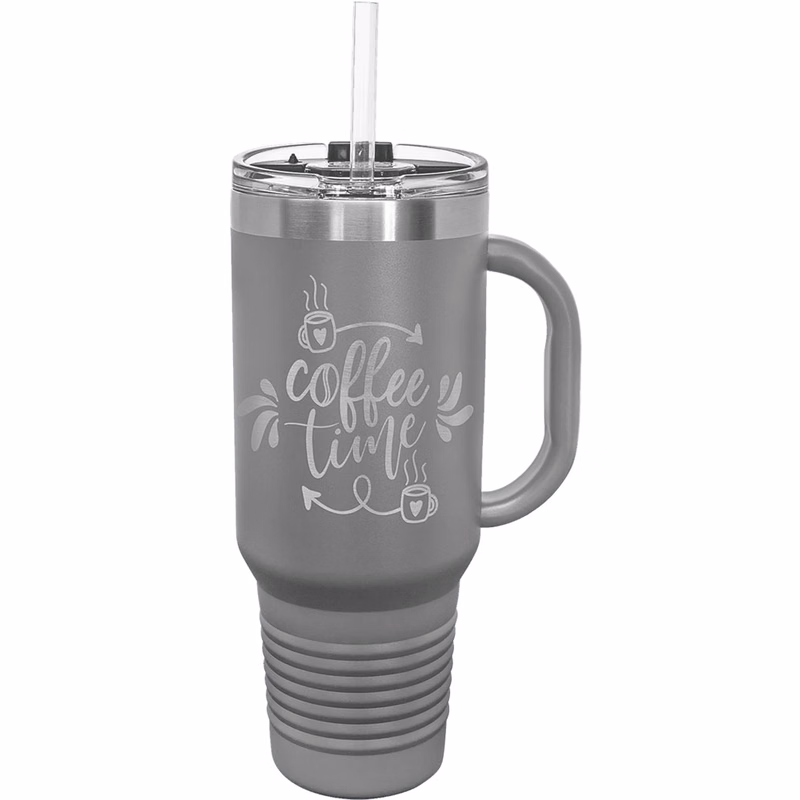 40 Oz.Dark Gray Tumbler Mug w/Handle and Snap Lid