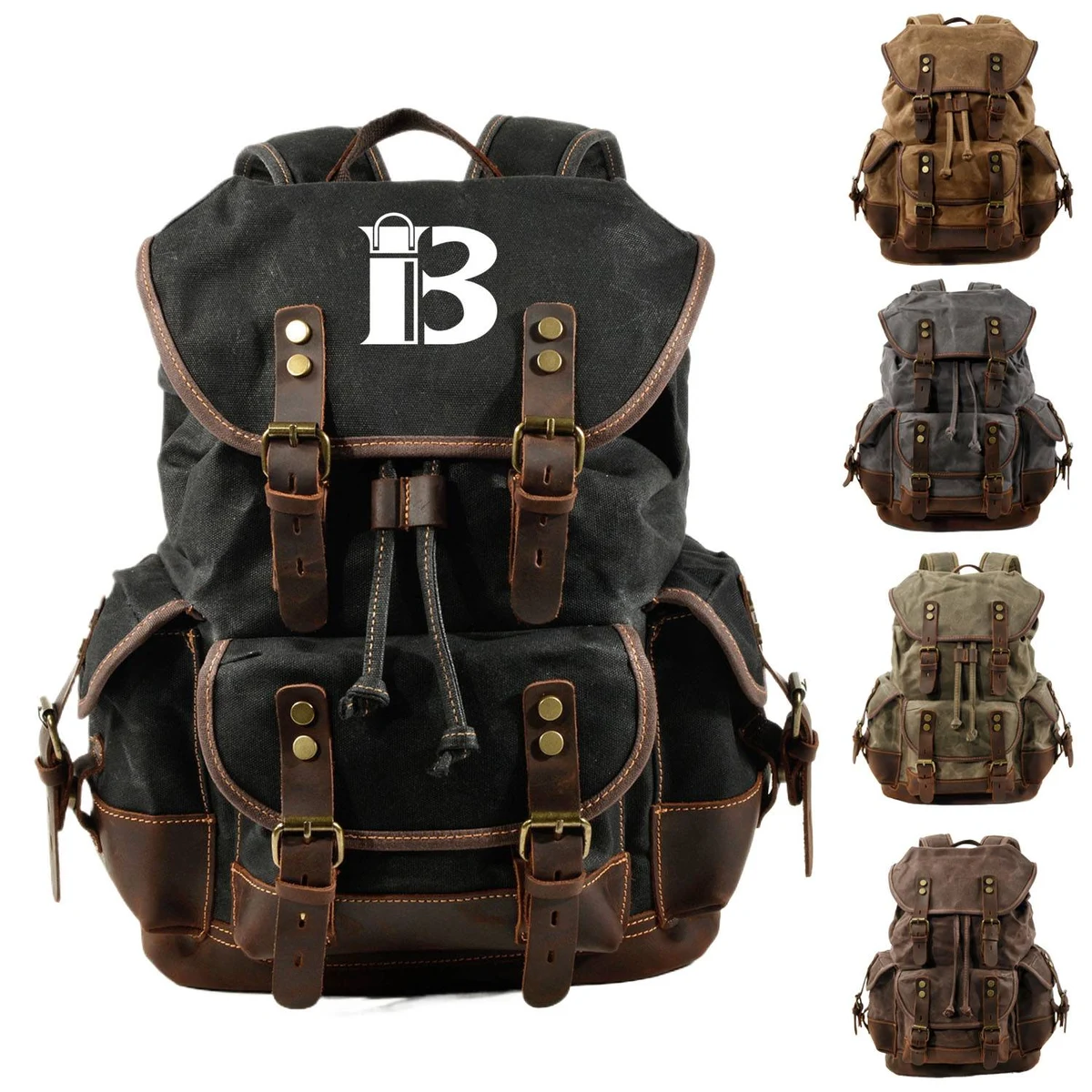 Leather Waxed Canvas Waterproof Backpack 1